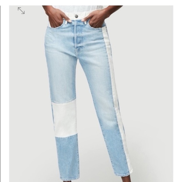 Frame Denim Light Blue and White Straight Leg Jeans - Picture 1 of 5